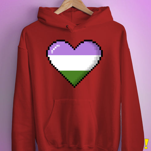 Genderqueer Pride 8-Bit Pixel Heart Hoodie - Red